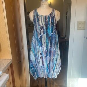 Sleeveless Blue abstract print silk Dress